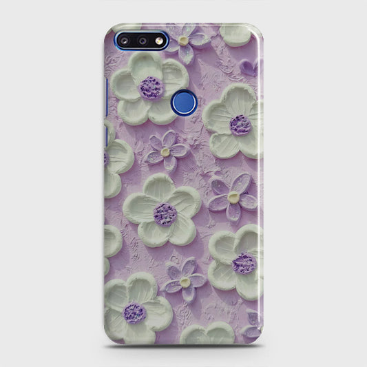 Huawei Y7 Prime 2018 Cover - Floral Series - Design 4 - Purple & White - Matte Finish - Snap On Hard Case with LifeTime Colors Guarantee