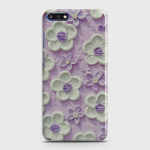 Huawei Y7 Pro 2018 Cover - Floral Series - Design 4 - Purple & White - Matte Finish - Snap On Hard Case with LifeTime Colors Guarantee