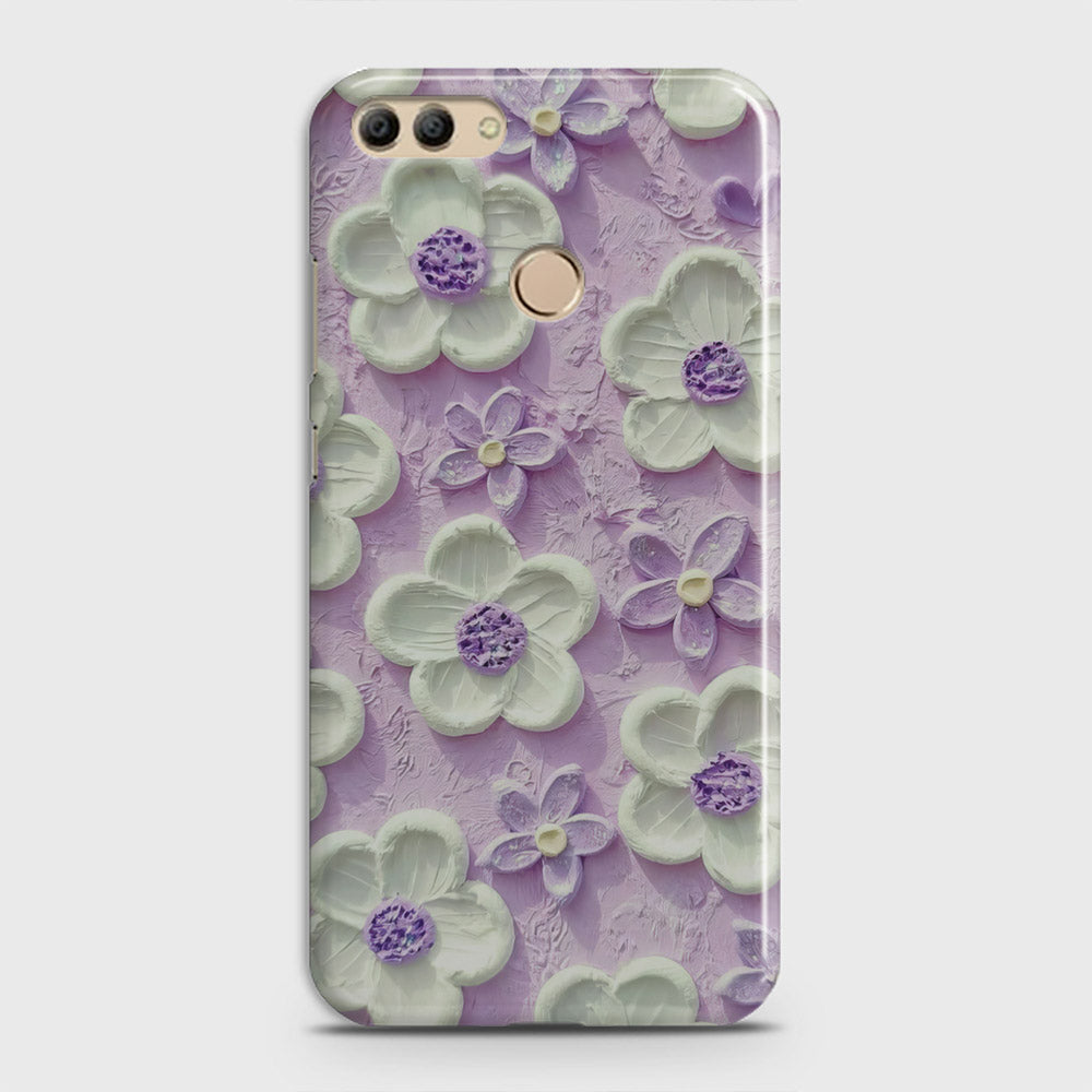 Huawei Y9 2018 Cover - Floral Series - Design 4 - Purple & White - Matte Finish - Snap On Hard Case with LifeTime Colors Guarantee