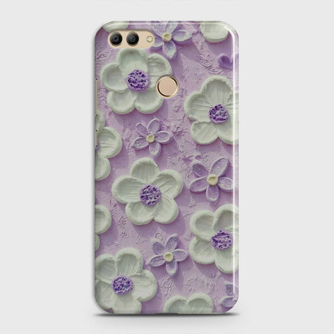 Huawei Y9 2018 Cover - Floral Series - Design 4 - Purple & White - Matte Finish - Snap On Hard Case with LifeTime Colors Guarantee