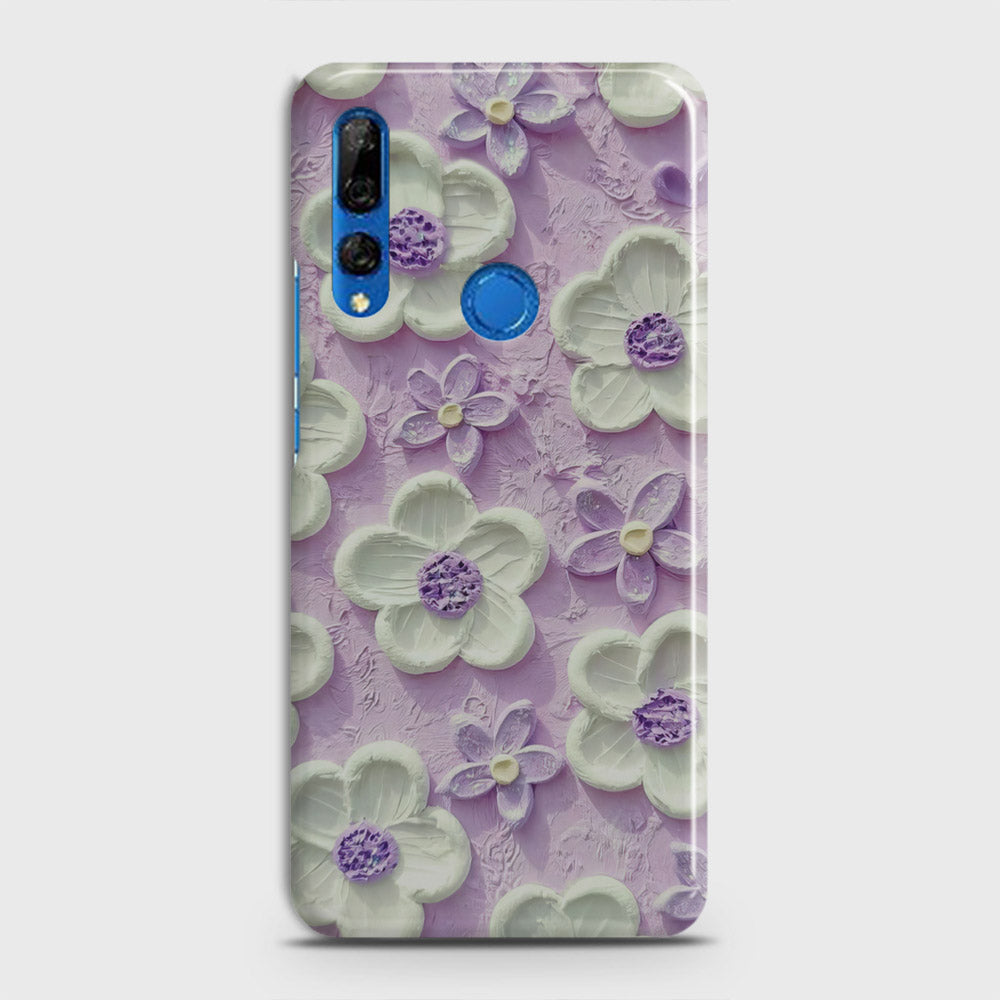 Huawei Y9 Prime 2019 Cover - Floral Series - Design 4 - Purple & White - Matte Finish - Snap On Hard Case with LifeTime Colors Guarantee