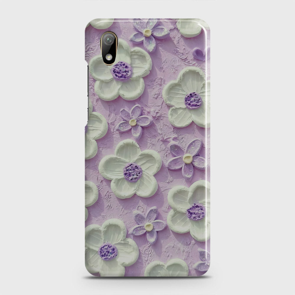 Huawei Y5 2019 Cover - Floral Series - Design 4 - Purple & White - Matte Finish - Snap On Hard Case with LifeTime Colors Guarantee