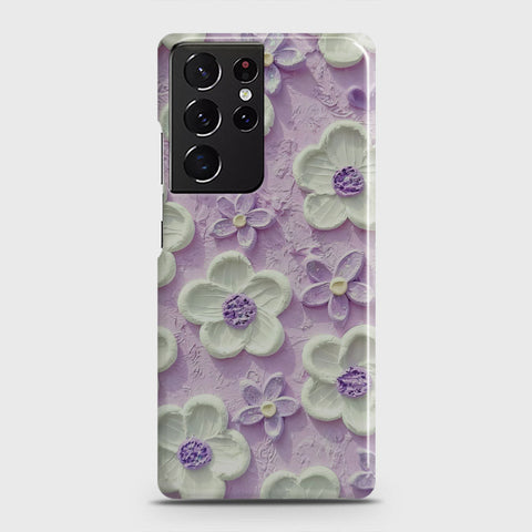 Samsung Galaxy S21 Ultra 5G Cover - Floral Series - Design 4 - Purple & White - Matte Finish - Snap On Hard Case with LifeTime Colors Guarantee