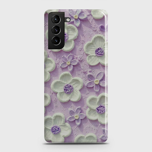 Samsung Galaxy S21 5G Cover - Floral Series - Design 4 - Purple & White - Matte Finish - Snap On Hard Case with LifeTime Colors Guarantee