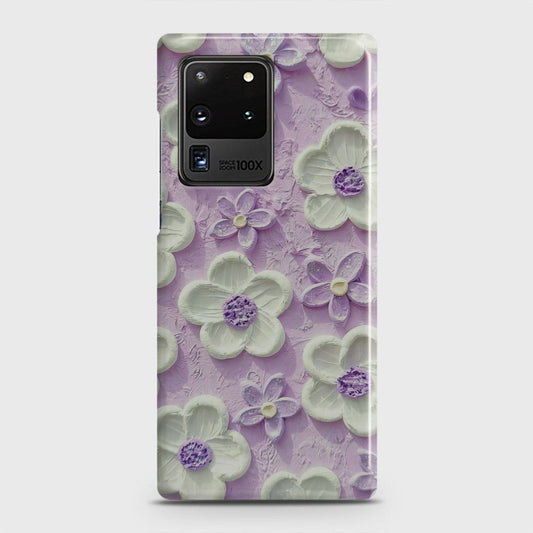 Samsung Galaxy S20 Ultra Cover - Floral Series - Design 4 - Purple & White - Matte Finish - Snap On Hard Case with LifeTime Colors Guarantee