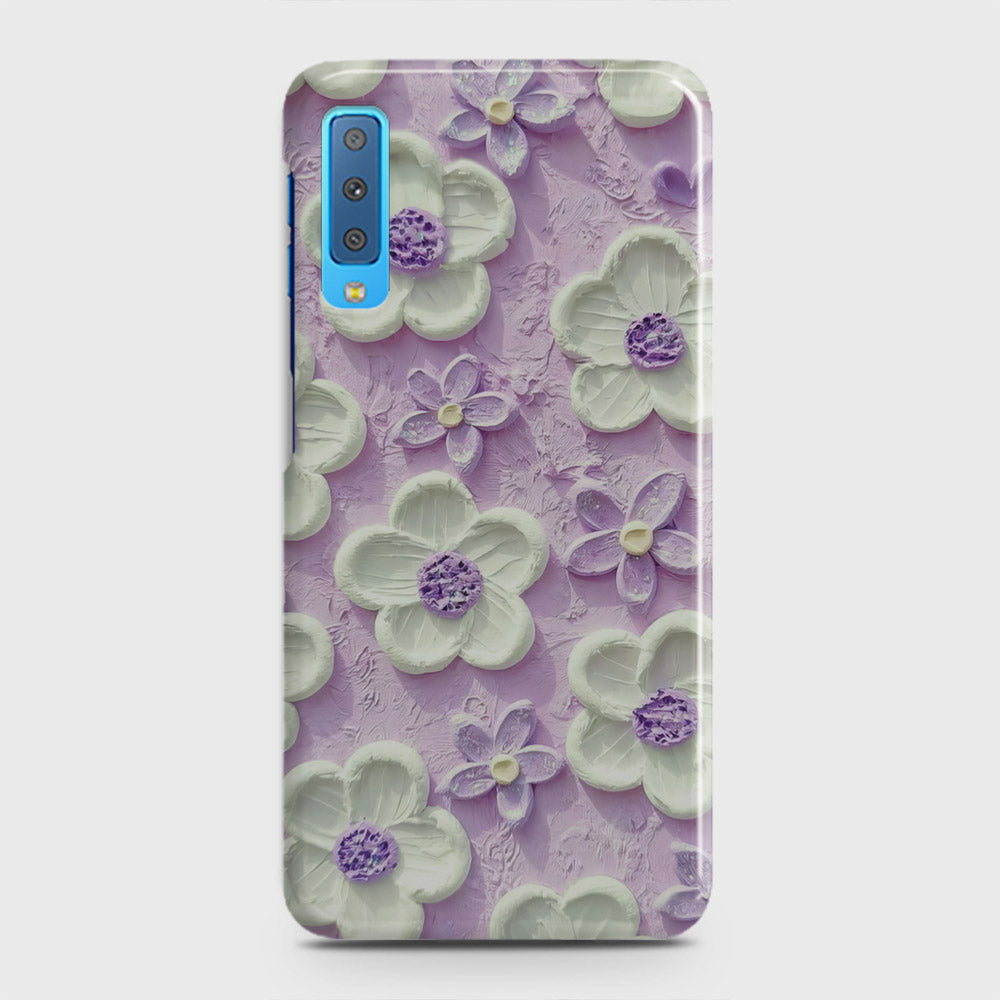 Samsung Galaxy A7 2018 Cover - Floral Series - Design 4 - Purple & White - Matte Finish - Snap On Hard Case with LifeTime Colors Guarantee