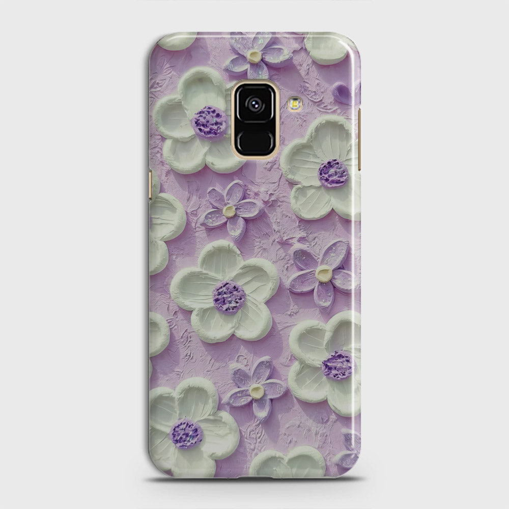 Samsung Galaxy A8 2018 Cover - Floral Series - Design 4 - Purple & White - Matte Finish - Snap On Hard Case with LifeTime Colors Guarantee