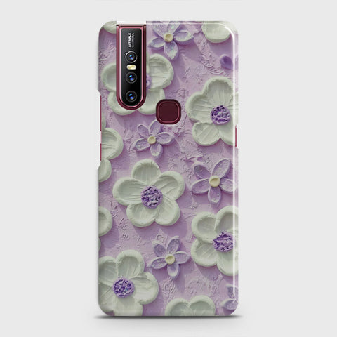 Vivo V15 Cover - Floral Series - Design 4 - Purple & White - Matte Finish - Snap On Hard Case with LifeTime Colors Guarantee