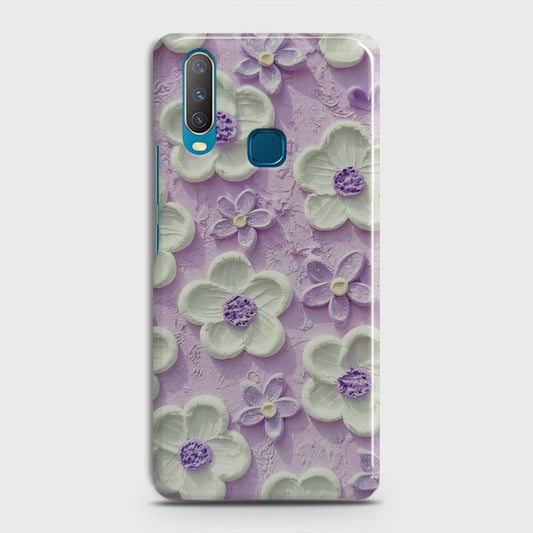 Vivo Y17 Cover - Floral Series - Design 4 - Purple & White - Matte Finish - Snap On Hard Case with LifeTime Colors Guarantee