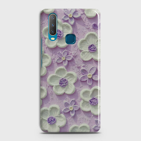 Vivo Y12 Cover - Floral Series - Design 4 - Purple & White - Matte Finish - Snap On Hard Case with LifeTime Colors Guarantee