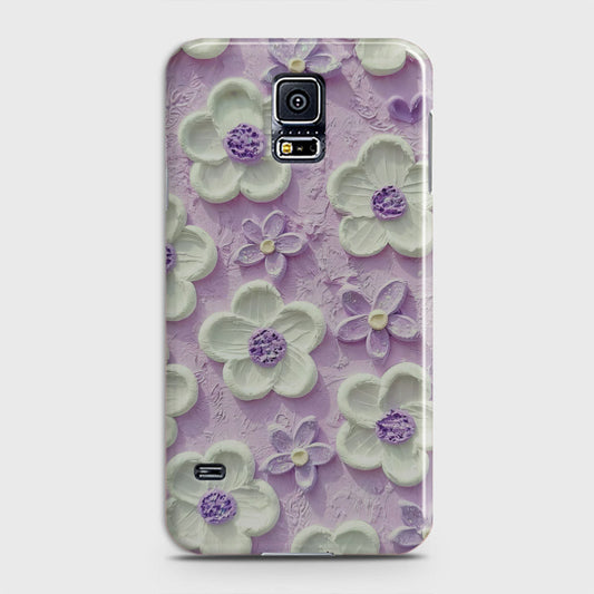 Samsung Galaxy S5 Cover - Floral Series - Design 4 - Purple & White - Matte Finish - Snap On Hard Case with LifeTime Colors Guarantee