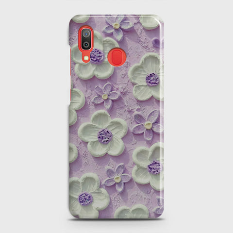 Samsung Galaxy A20 Cover - Floral Series - Design 4 - Purple & White - Matte Finish - Snap On Hard Case with LifeTime Colors Guarantee