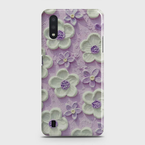 Samsung Galaxy A01 Cover - Floral Series - Design 4 - Purple & White - Matte Finish - Snap On Hard Case with LifeTime Colors Guarantee