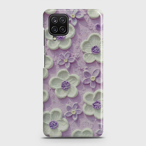 Samsung Galaxy A12 Cover - Floral Series - Design 4 - Purple & White - Matte Finish - Snap On Hard Case with LifeTime Colors Guarantee