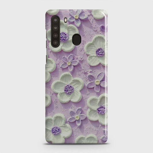 Samsung Galaxy A21 Cover - Floral Series - Design 4 - Purple & White - Matte Finish - Snap On Hard Case with LifeTime Colors Guarantee