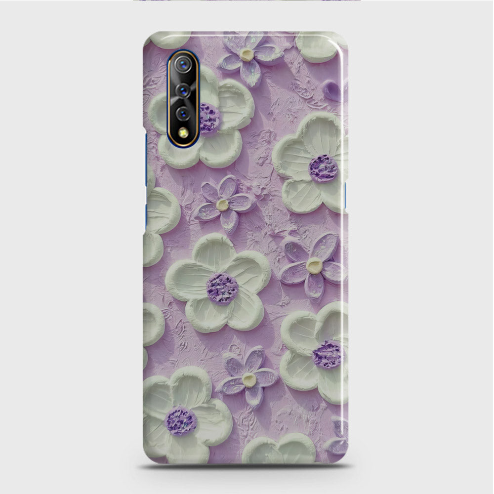 Vivo S1 Cover - Floral Series - Design 4 - Purple & White - Matte Finish - Snap On Hard Case with LifeTime Colors Guarantee