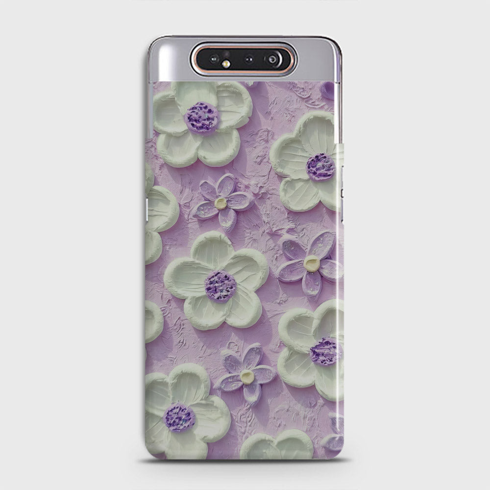 Samsung Galaxy A80 Cover - Floral Series - Design 4 - Purple & White - Matte Finish - Snap On Hard Case with LifeTime Colors Guarantee