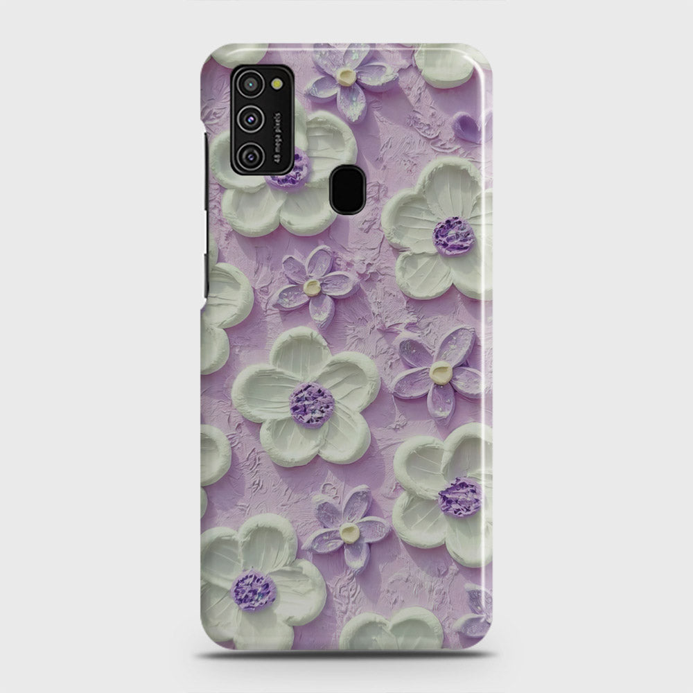 Samsung Galaxy M21 Cover - Floral Series - Design 4 - Purple & White - Matte Finish - Snap On Hard Case with LifeTime Colors Guarantee