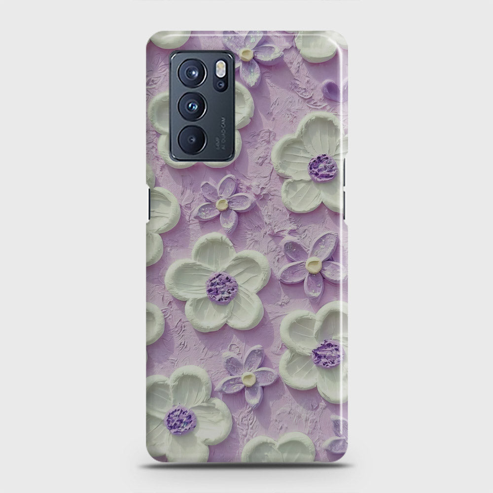 Oppo Reno 6 Pro 5G Cover - Floral Series - Design 4 - Purple & White - Matte Finish - Snap On Hard Case with LifeTime Colors Guarantee