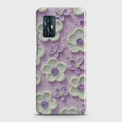 Vivo V17 Cover - Floral Series - Design 4 - Purple & White - Matte Finish - Snap On Hard Case with LifeTime Colors Guarantee