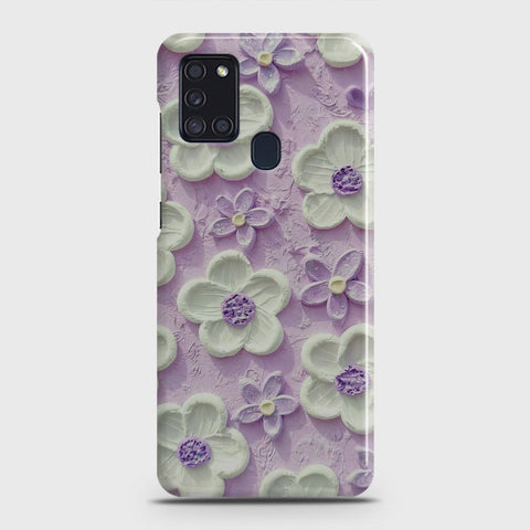 Samsung Galaxy A21s Cover - Floral Series - Design 4 - Purple & White - Matte Finish - Snap On Hard Case with LifeTime Colors Guarantee