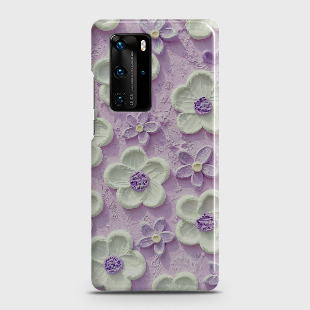 Huawei P40 Pro Cover - Floral Series - Design 4 - Purple & White - Matte Finish - Snap On Hard Case with LifeTime Colors Guarantee