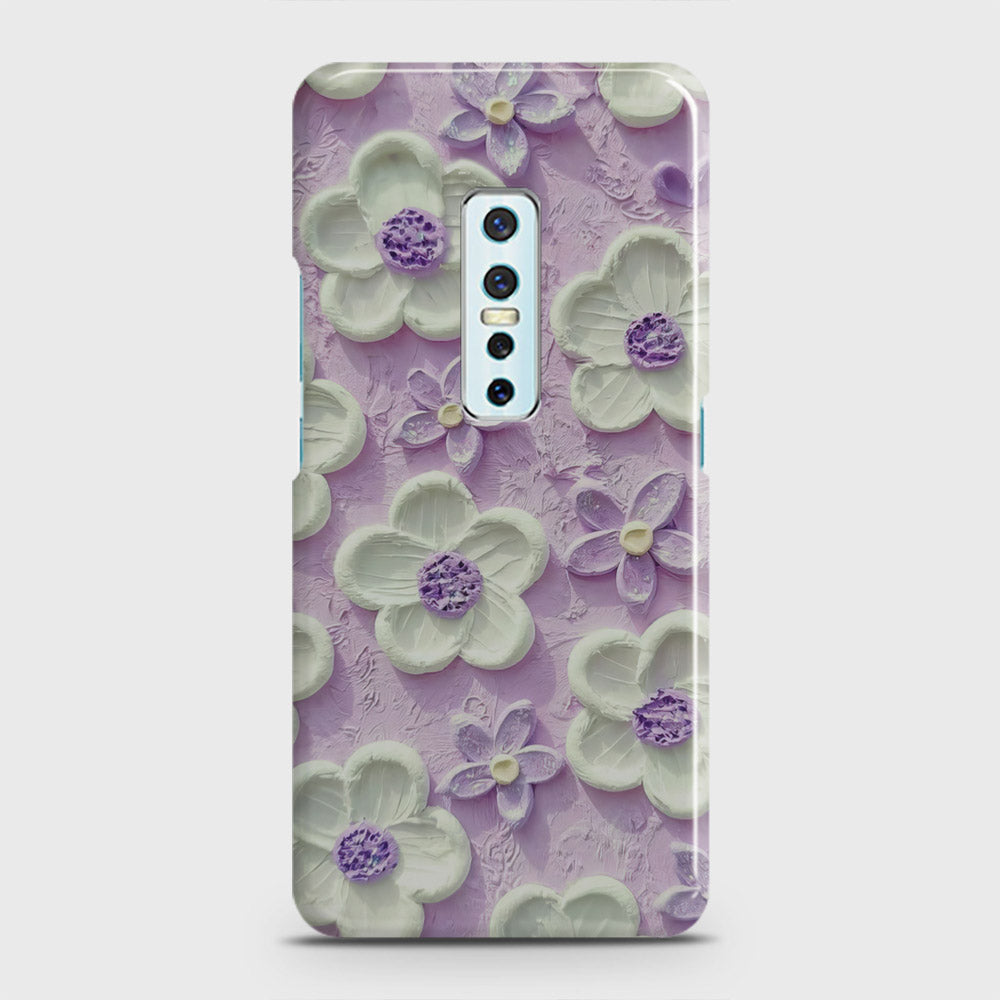 Vivo V17 Pro Cover - Floral Series - Design 4 - Purple & White - Matte Finish - Snap On Hard Case with LifeTime Colors Guarantee