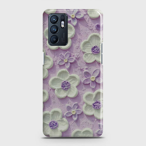 Oppo Reno 6 Cover - Floral Series - Design 4 - Purple & White - Matte Finish - Snap On Hard Case with LifeTime Colors Guarantee