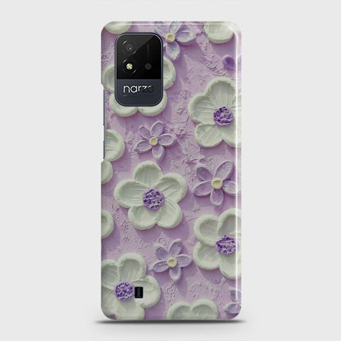 Realme Narzo 50i Cover - Floral Series - Design 4 - Purple & White - Matte Finish - Snap On Hard Case with LifeTime Colors Guarantee