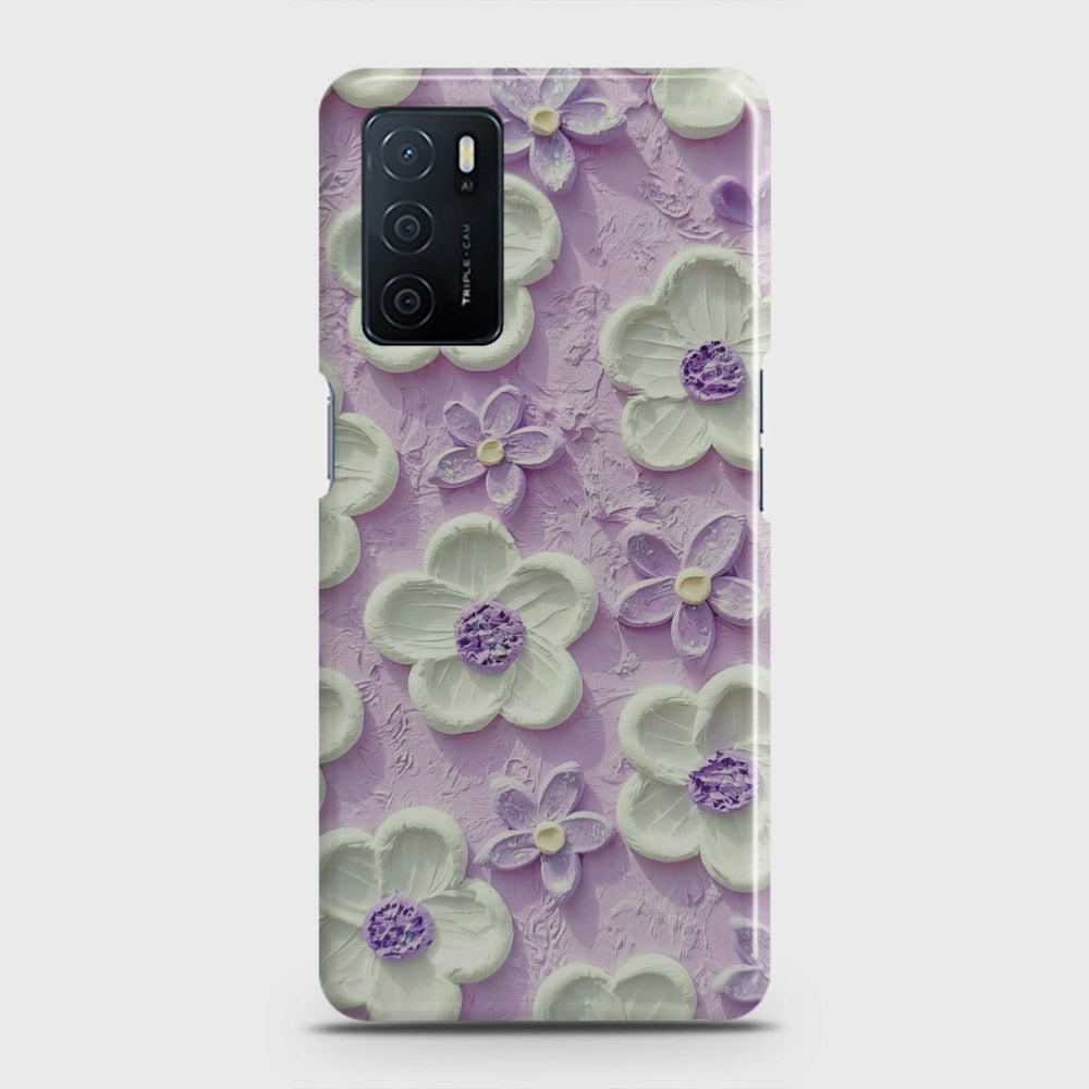 Oppo A16 Cover - Floral Series - Design 4 - Purple & White - Matte Finish - Snap On Hard Case with LifeTime Colors Guarantee