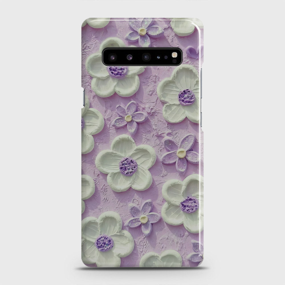 Samsung Galaxy S10 5G Cover - Floral Series - Design 4 - Purple & White - Matte Finish - Snap On Hard Case with LifeTime Colors Guarantee