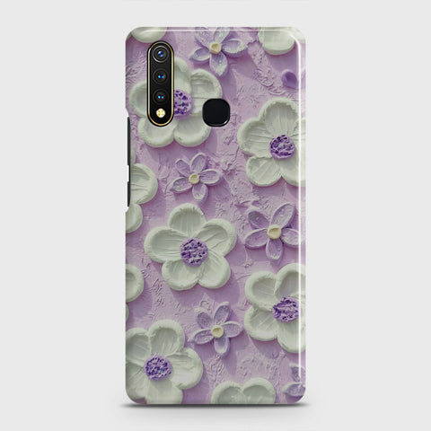 Vivo Y19 Cover - Floral Series - Design 4 - Purple & White - Matte Finish - Snap On Hard Case with LifeTime Colors Guarantee