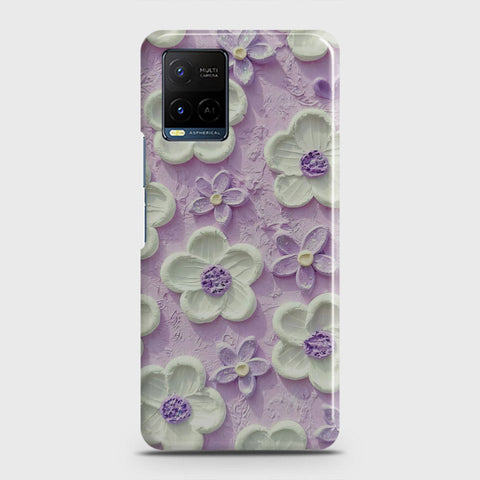 Vivo Y21s Cover - Floral Series - Design 4 - Purple & White - Matte Finish - Snap On Hard Case with LifeTime Colors Guarantee