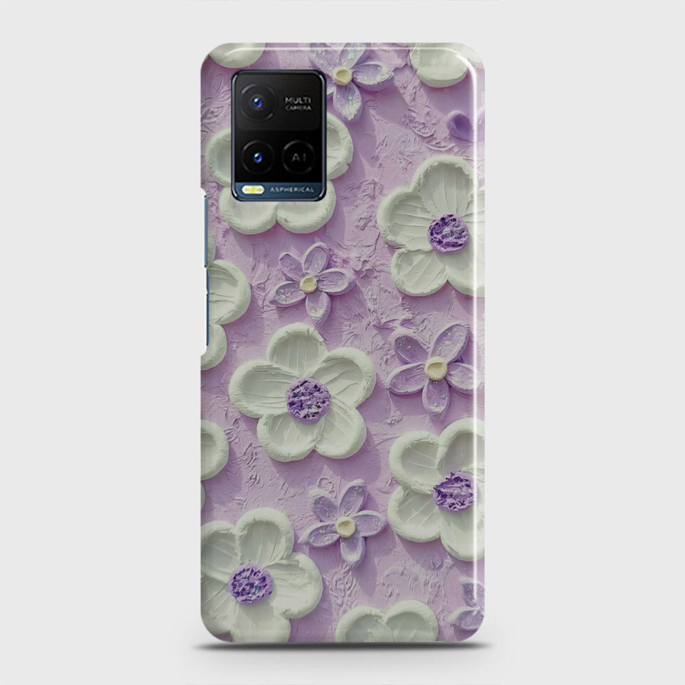 Vivo Y21e Cover - Floral Series - Design 4 - Purple & White - Matte Finish - Snap On Hard Case with LifeTime Colors Guarantee