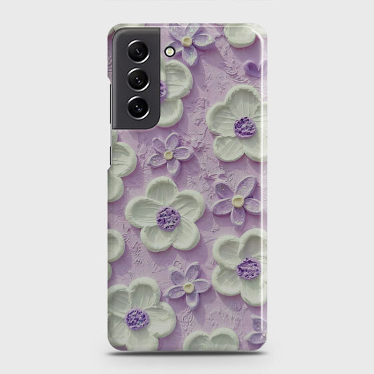 Samsung Galaxy S21 FE 5G Cover - Floral Series - Design 4 - Purple & White - Matte Finish - Snap On Hard Case with LifeTime Colors Guarantee