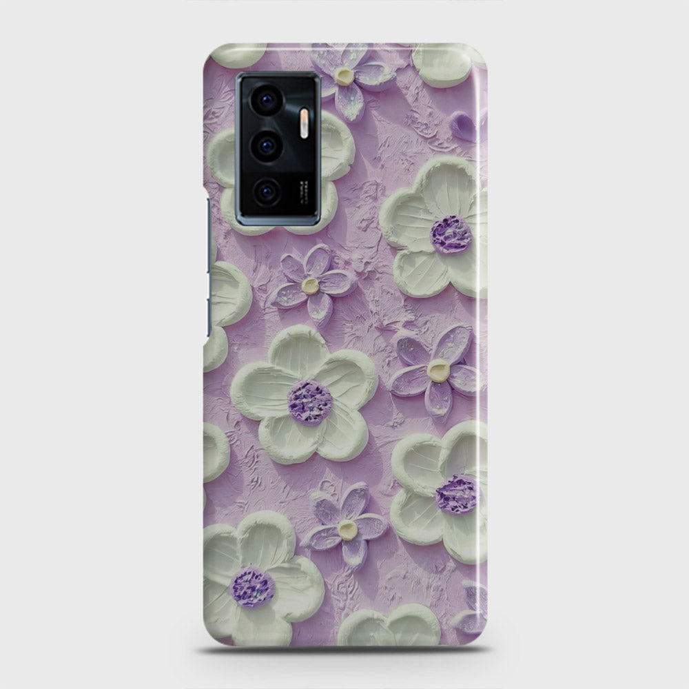 Vivo V23e Cover - Floral Series - Design 4 - Purple & White - Matte Finish - Snap On Hard Case with LifeTime Colors Guarantee