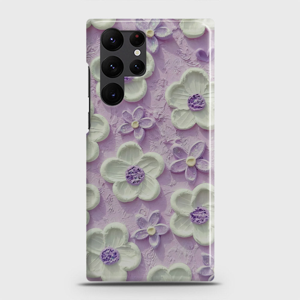 Samsung Galaxy S22 Ultra 5G Cover - Floral Series - Design 4 - Purple & White - Matte Finish - Snap On Hard Case with LifeTime Colors Guarantee