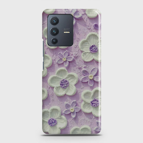 Vivo V23 5G Cover - Floral Series - Design 4 - Purple & White - Matte Finish - Snap On Hard Case with LifeTime Colors Guarantee