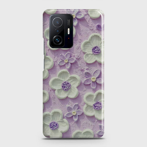 Xiaomi 11T Cover - Floral Series - Design 4 - Purple & White - Matte Finish - Snap On Hard Case with LifeTime Colors Guarantee