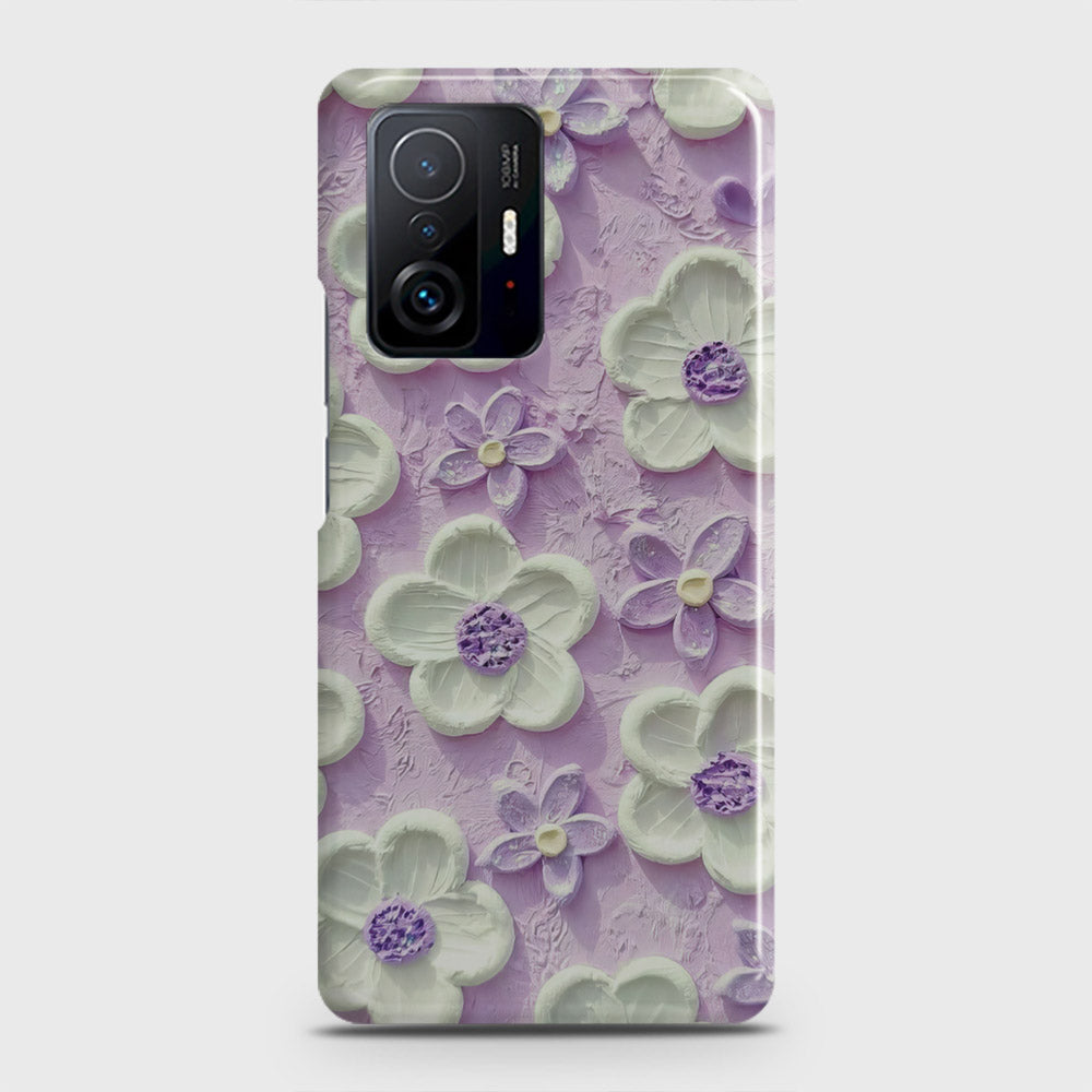 Xiaomi 11T Pro Cover - Floral Series - Design 4 - Purple & White - Matte Finish - Snap On Hard Case with LifeTime Colors Guarantee