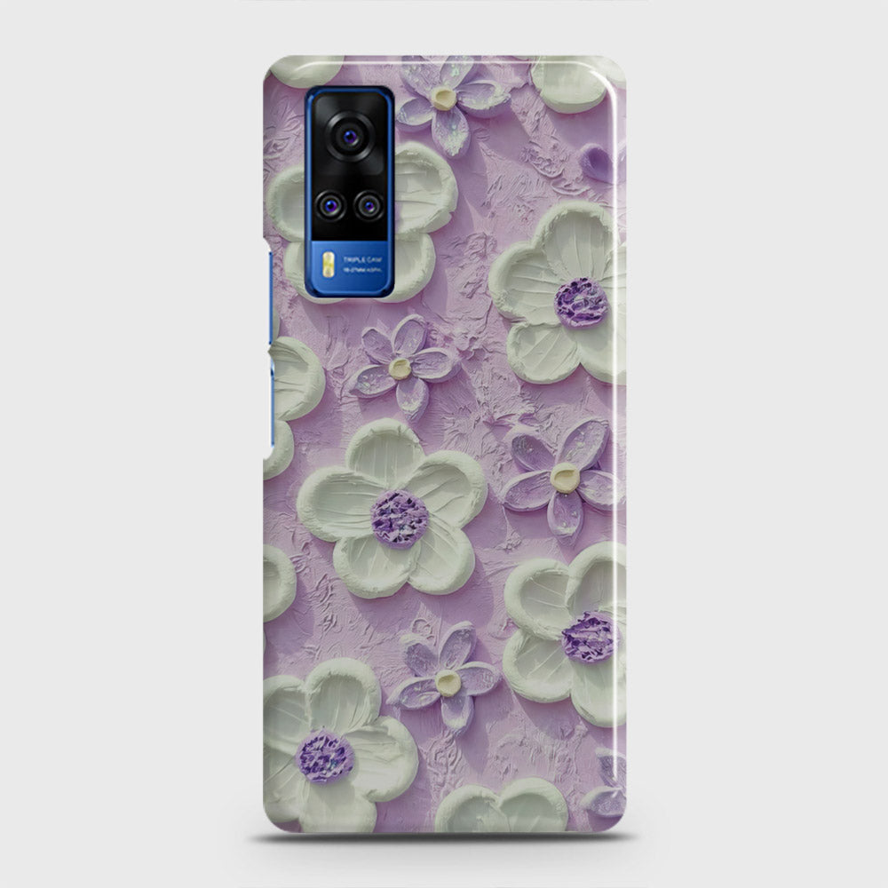 Vivo Y33  Cover - Floral Series - Design 4 - Purple & White - Matte Finish - Snap On Hard Case with LifeTime Colors Guarantee