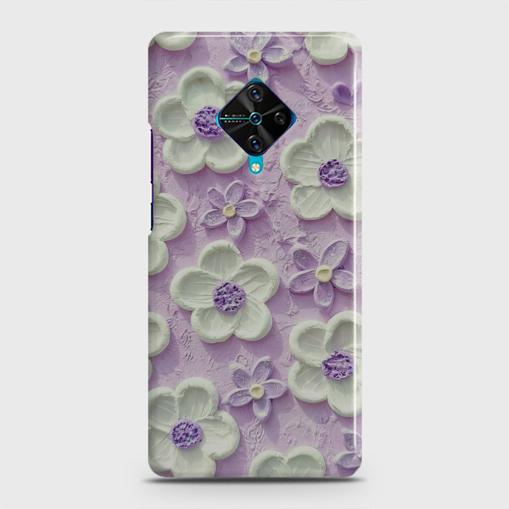 Vivo Y51 (2020 September)  Cover - Floral Series - Design 4 - Purple & White - Matte Finish - Snap On Hard Case with LifeTime Colors Guarantee