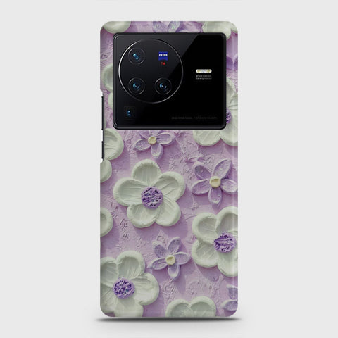 Vivo X80 Cover - Floral Series - Design 4 - Purple & White - Matte Finish - Snap On Hard Case with LifeTime Colors Guarantee