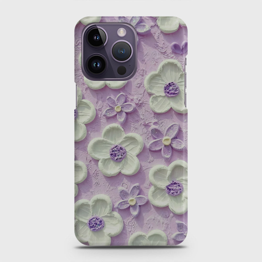 iPhone 14 Pro Max Cover - Floral Series - Design 4 - Purple & White - Matte Finish - Snap On Hard Case with LifeTime Colors Guarantee