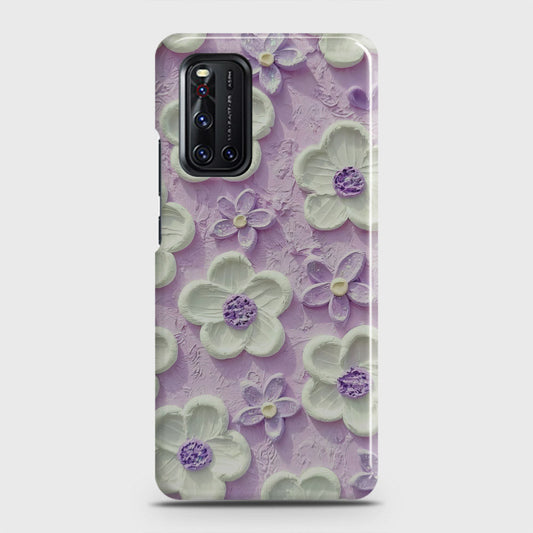 Vivo V19  Cover - Floral Series - Design 4 - Purple & White - Matte Finish - Snap On Hard Case with LifeTime Colors Guarantee