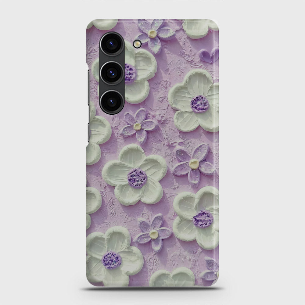 Samsung Galaxy S23 Cover - Floral Series - Design 4 - Purple & White - Matte Finish - Snap On Hard Case with LifeTime Colors Guarantee