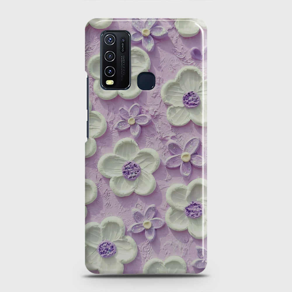 Vivo Y50  Cover - Floral Series - Design 4 - Purple & White - Matte Finish - Snap On Hard Case with LifeTime Colors Guarantee