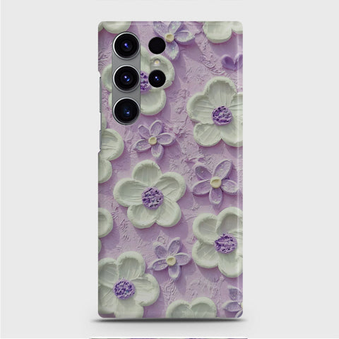 Samsung Galaxy S23 Ultra Cover - Floral Series - Design 4 - Purple & White - Matte Finish - Snap On Hard Case with LifeTime Colors Guarantee