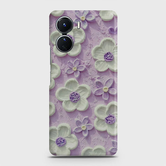 Vivo Y16 Cover - Floral Series - Design 4 - Purple & White - Matte Finish - Snap On Hard Case with LifeTime Colors Guarantee