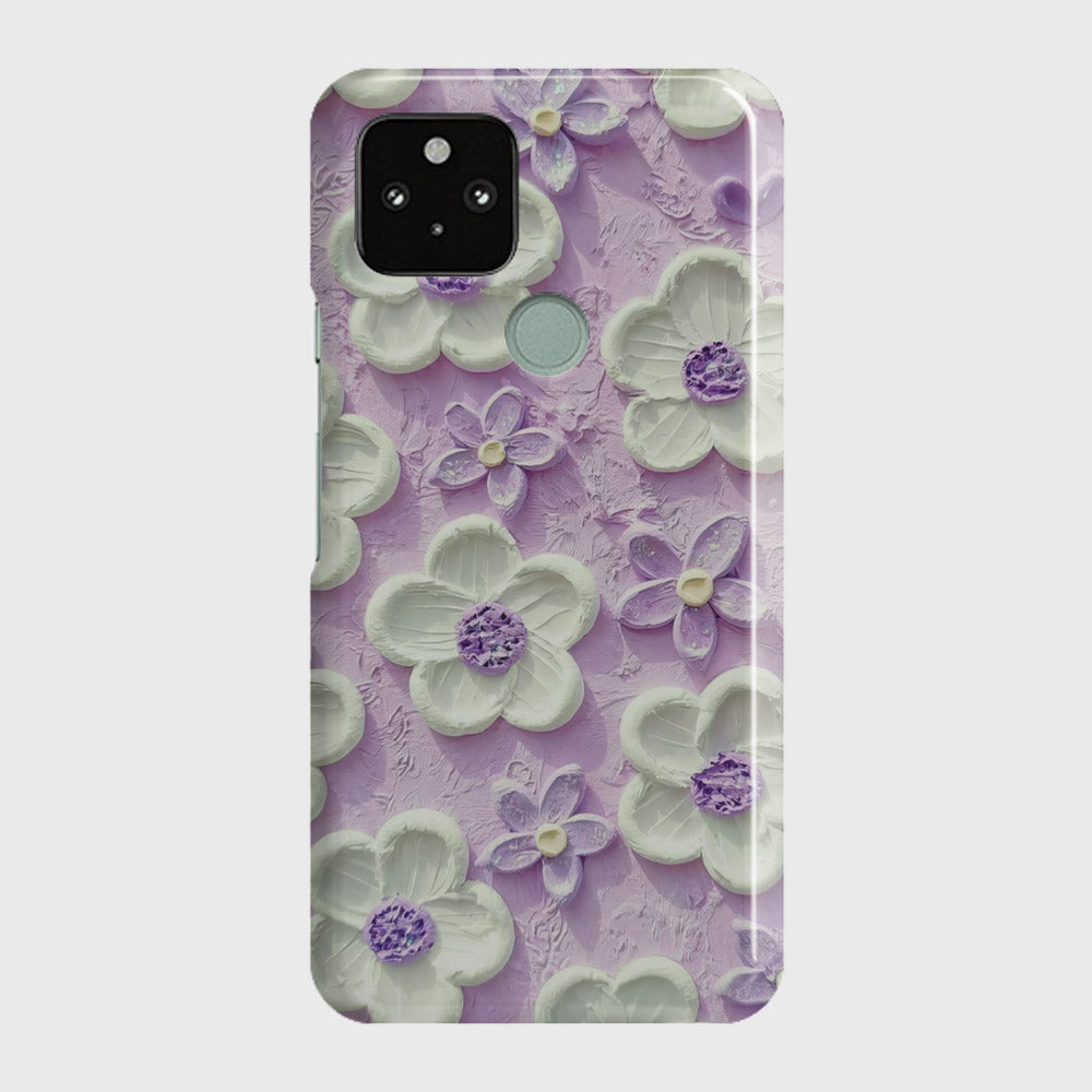 Google Pixel 5 XL Cover - Floral Series - Design 4 - Purple & White - Matte Finish - Snap On Hard Case with LifeTime Colors Guarantee